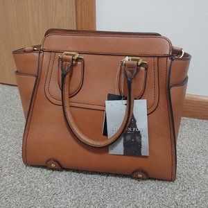 Brown leather top handle bag